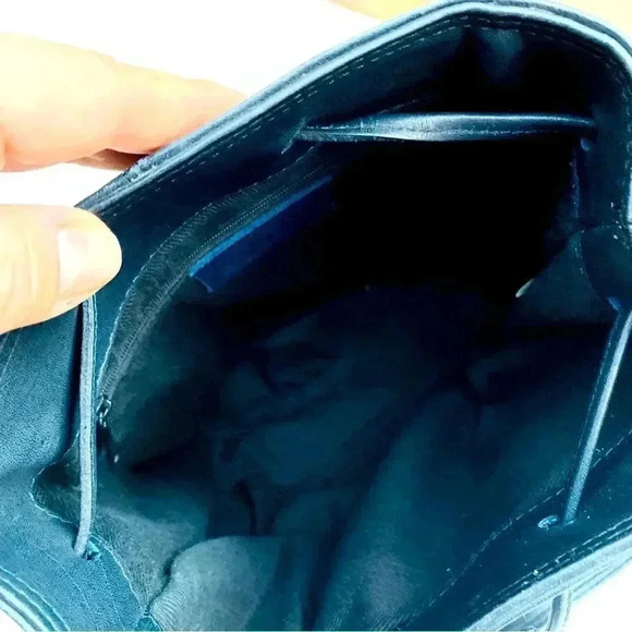 Vintage 90’s Y2K Navy Fossil Leather Drawstring Purse - Picture 7 of 8